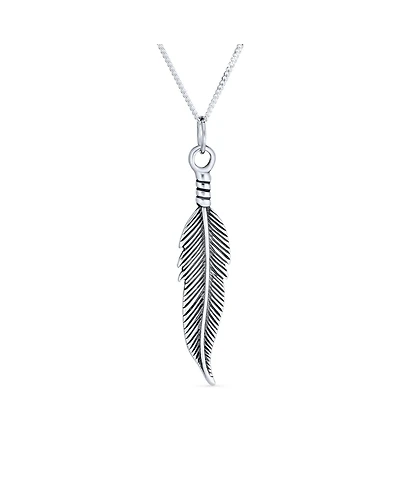 Bling Jewelry Feather Leaf Dangling Pendant Charm Necklace For Women Blackened Sterling Silver 18 Inches