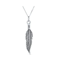 Bling Jewelry Feather Leaf Dangling Pendant Charm Necklace For Women Blackened Sterling Silver 18 Inches