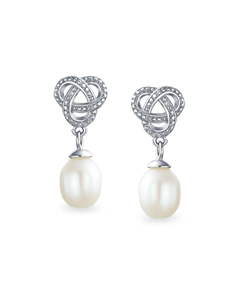 Bling Jewelry Love Knot White Freshwater Cultured Pearl Teardrop Dangle Earrings Prom Sterling Silver