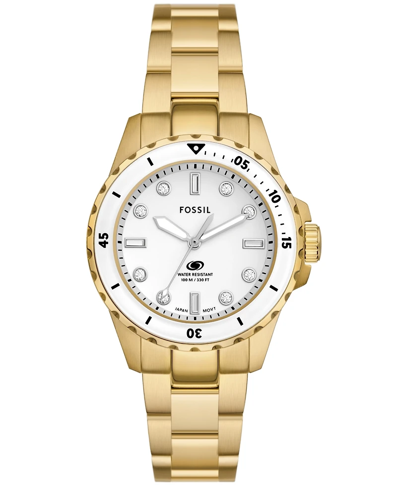 Fossil Women's Blue Dive Three-Hand Gold-Tone Stainless Steel Watch 36mm