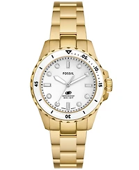 Fossil Women's Blue Dive Three-Hand Gold-Tone Stainless Steel Watch 36mm