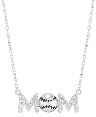 Diamond Baseball Mom Pendant Necklace (1/10 ct. t.w.) in Sterling Silver or 14k Gold-Plated Sterling Silver, 16" + 2" extender