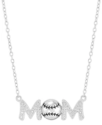 Diamond Baseball Mom Pendant Necklace (1/10 ct. t.w.) in Sterling Silver or 14k Gold-Plated Sterling Silver, 16" + 2" extender