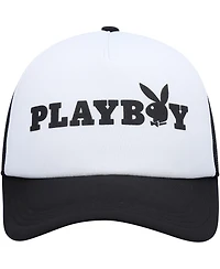 Men's Playboy White, Black Foam Trucker Snapback Hat