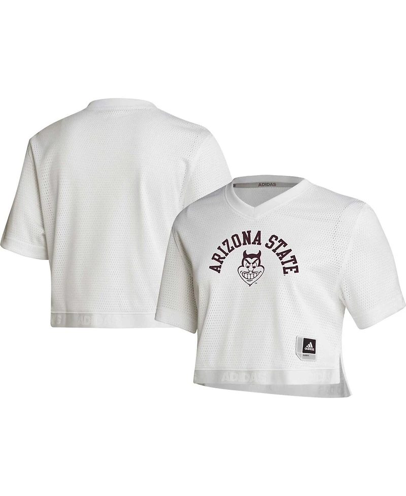 Women's adidas White Arizona State Sun Devils V-Neck Cropped Jersey