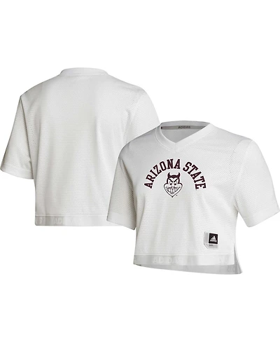 Women's adidas White Arizona State Sun Devils V-Neck Cropped Jersey