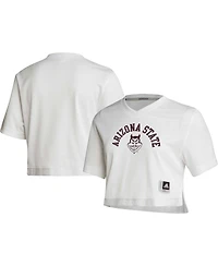Women's adidas White Arizona State Sun Devils V-Neck Cropped Jersey