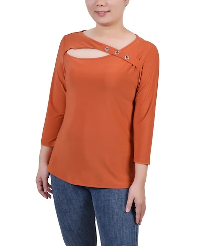 Ny Collection Women's 3/4 Sleeve Cutout Top