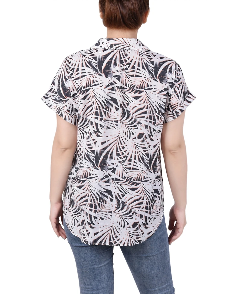 Ny Collection Women's Short Rolled Sleeve Button Front Blouse