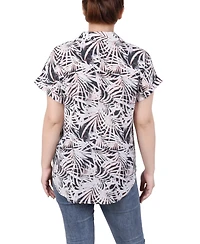 Ny Collection Women's Short Rolled Sleeve Button Front Blouse
