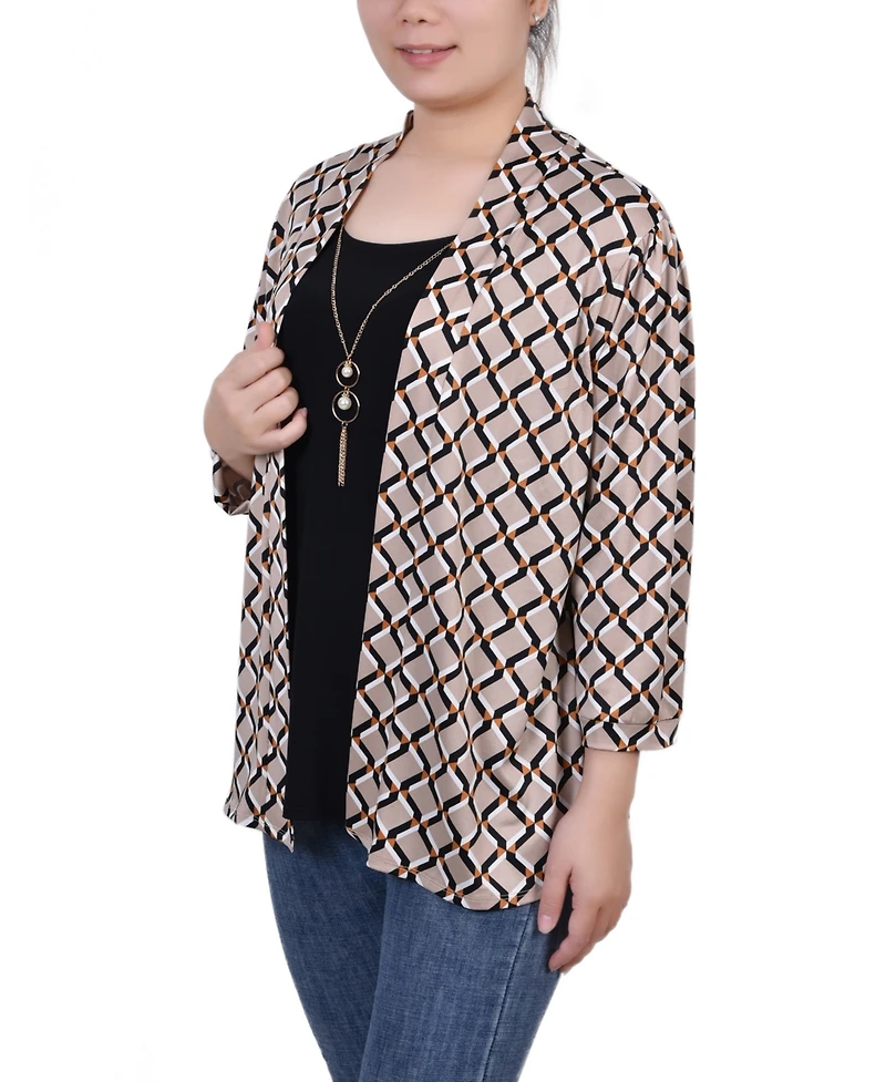 Ny Collection Women's 3/4 Sleeve Two-Fer Top