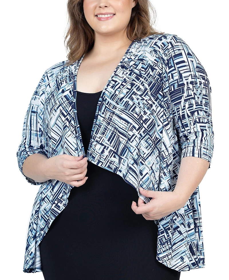24seven Comfort Apparel Plus 3/4 Length Sleeve Open Cardigan