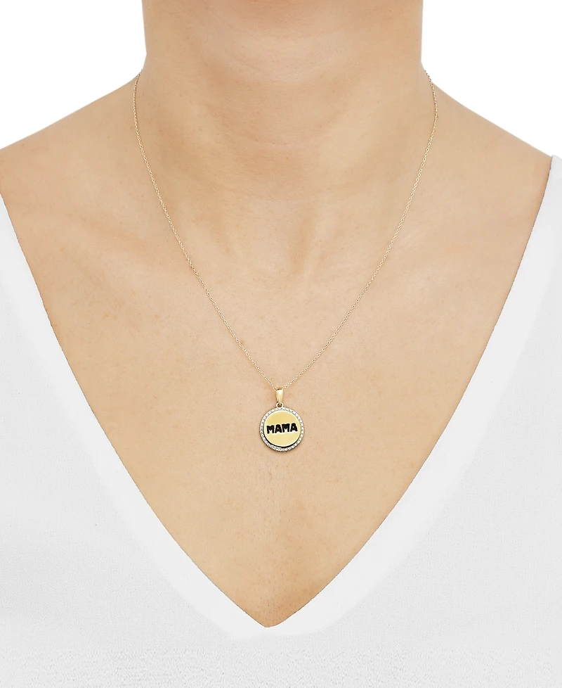 Diamond Mama Coin Pendant Necklace (1/10 ct. t.w.) in 14k Gold-Plated Sterling Silver, 16" + 2" extender