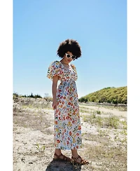 Jessie Zhao New York Flower Land Square Neck Cotton Midi Dress