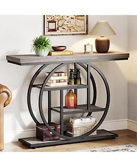 Tribesigns 41.3" Console Table, Industrial 4-Tier Sofa Table Entryway Table with Circle Base, Narrow Wood Accent Tables with Storage Shelves for Livin