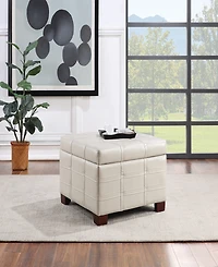 Office Star Detour Strap 29.75" Square Storage Ottoman in Cream Faux Leather Upholstery and Wood