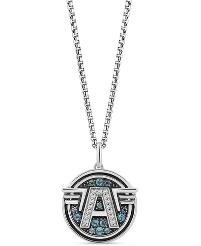 Marvel Wonder Fine Jewelry Swiss Blue Topaz (3/8 ct. t.w.) & Diamond (1/10 ct. t.w.) Captain America Logo 18" Pendant Necklace in Sterling Silver