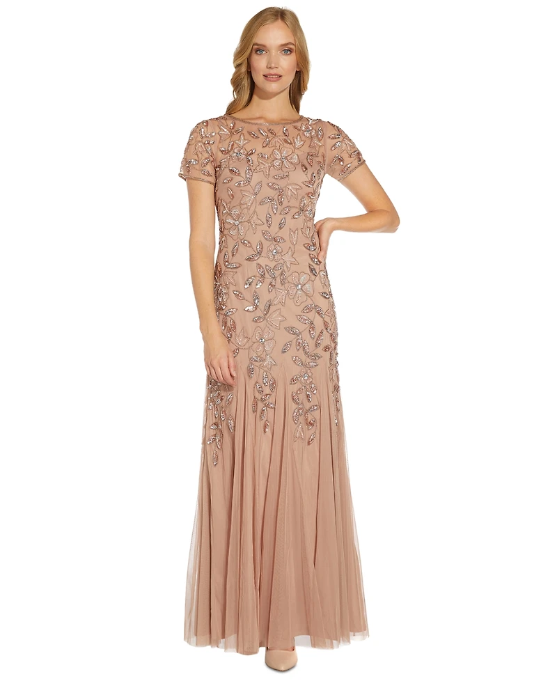 Adrianna Papell Floral-Beaded Gown