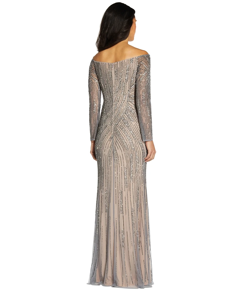 Adrianna Papell Sequin Off-The-Shoulder Gown