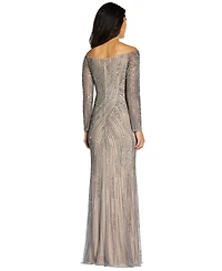 Adrianna Papell Sequin Off-The-Shoulder Gown
