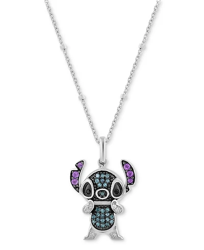 Disney Wonder Fine Jewelry Multicolor Diamond Stitch 18" Pendant Necklace (1/6 ct. t.w.) in Sterling Silver