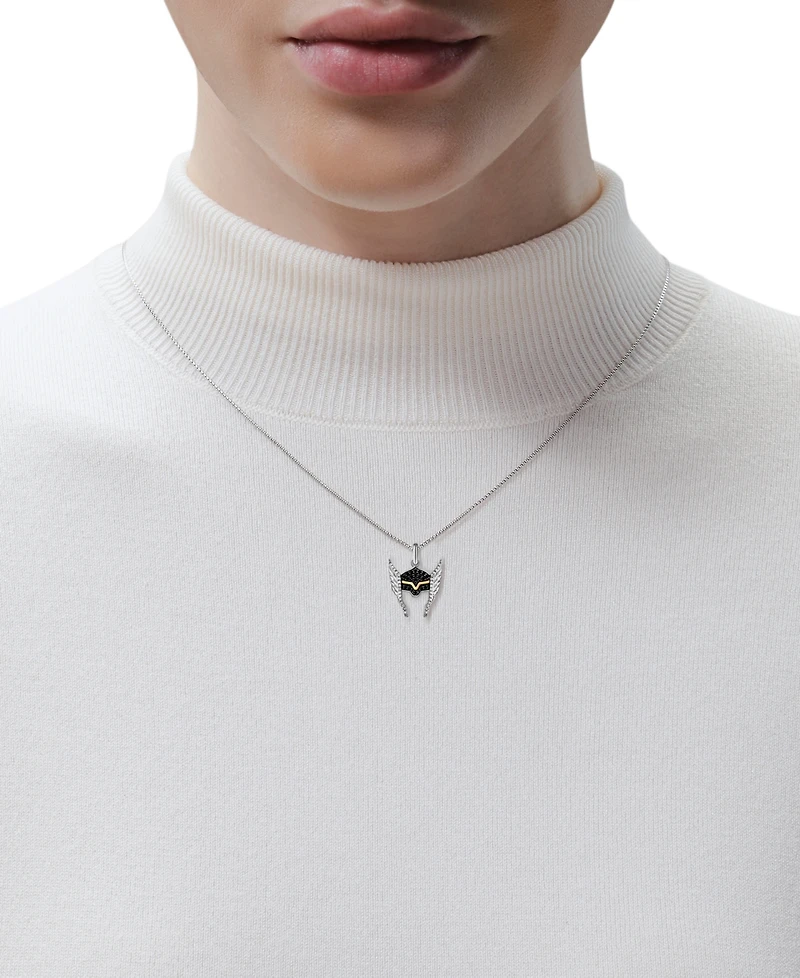 Marvel Wonder Fine Jewelry Black Diamond (1/6 ct. t.w.) & White Diamond (1/10 ct. t.w.) Thor Helmet 18" Pendant Necklace in Sterling Silver & Gold-Pla