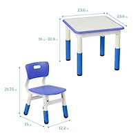ECR4Kids Dry-Erase Square Activity Table with 2 Chairs, Adjustable, Grassy Green, 3-Piece