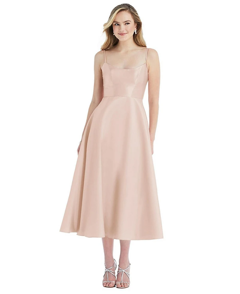 Alfred Sung Spaghetti-Strap Satin Midi Dress