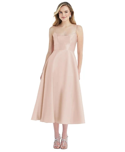 Alfred Sung Spaghetti-Strap Satin Midi Dress