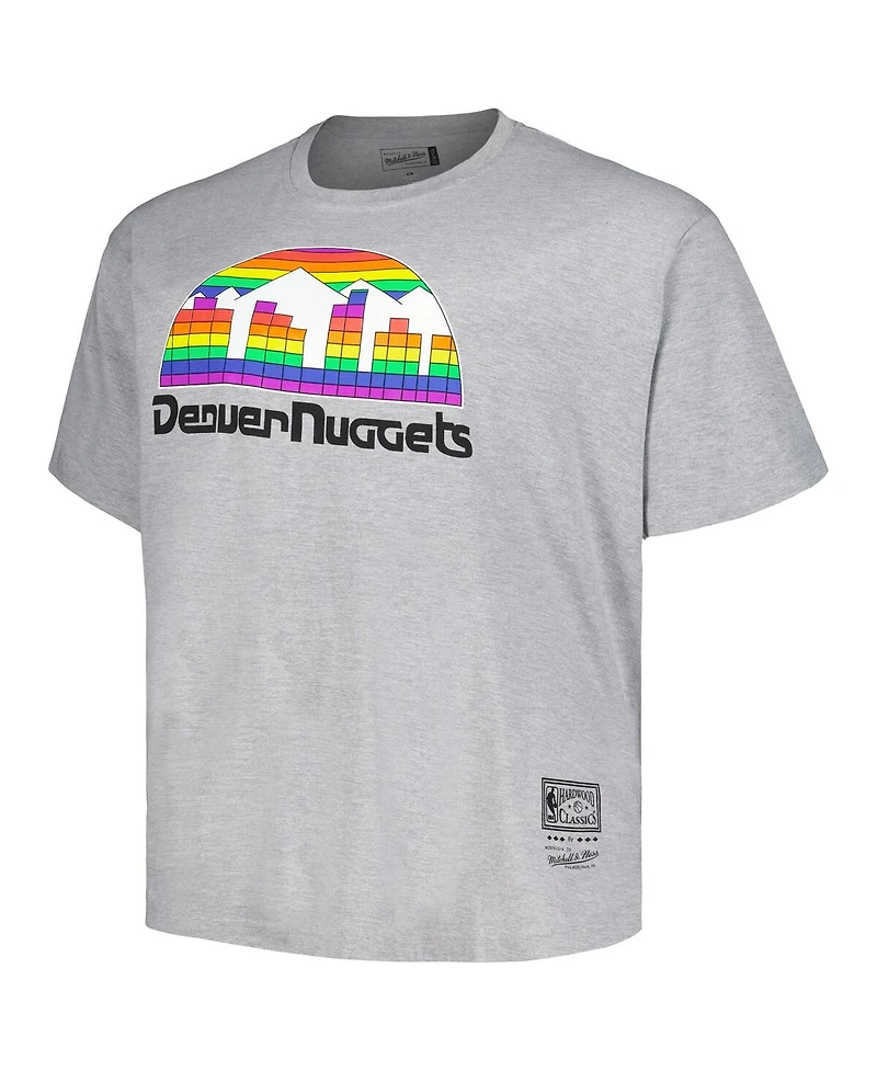 Men's Mitchell & Ness Heather Gray Distressed Denver Nuggets Big and Tall Hardwood Classics Vintage-Like Logo T-shirt