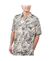 Men's Margaritaville Tan Jacksonville Jaguars Sand Washed Monstera Print Party Button-Up Shirt