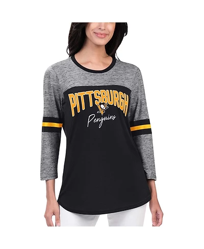 Women's G-iii 4Her by Carl Banks Black Pittsburgh Penguins Play The Game 3, 4-Sleeve T-shirt