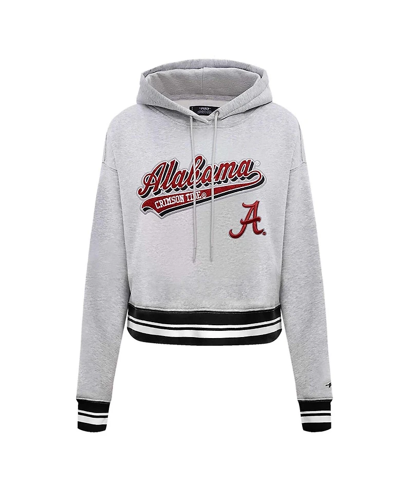 Women's Pro Standard Heather Gray Alabama Crimson Tide Script Tail Fleece Cropped Pullover Hoodie