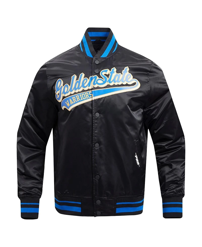 Men's Pro Standard Black Golden State Warriors Script Tail Full-Snap Satin Varsity Jacket