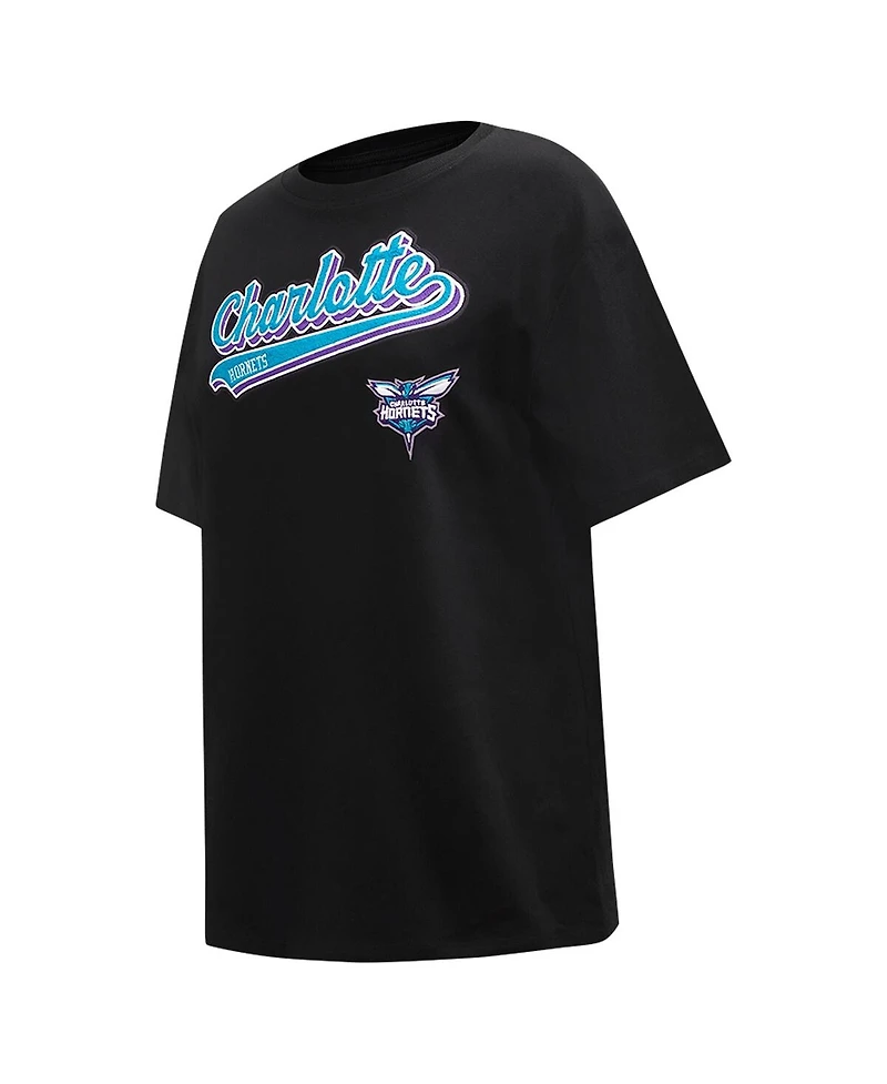 Women's Pro Standard Black Charlotte Hornets Script Boyfriend T-shirt
