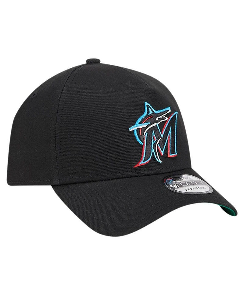 Men's New Era Black Miami Marlins Team Color A-Frame 9FORTY Adjustable Hat
