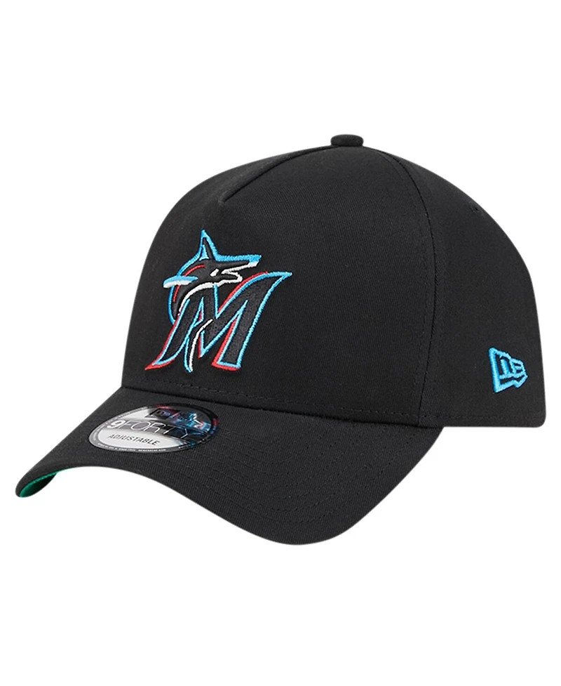 Men's New Era Black Miami Marlins Team Color A-Frame 9FORTY Adjustable Hat