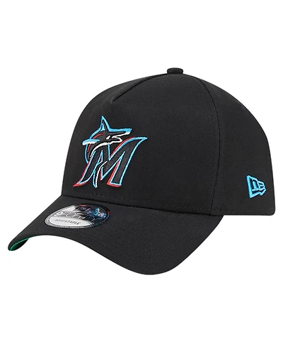 Men's New Era Black Miami Marlins Team Color A-Frame 9FORTY Adjustable Hat