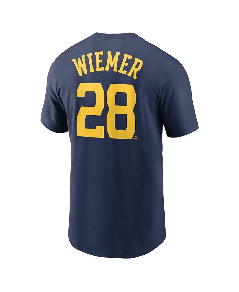 Men's Nike Joey Wiemer Navy Milwaukee Brewers Name and Number T-shirt
