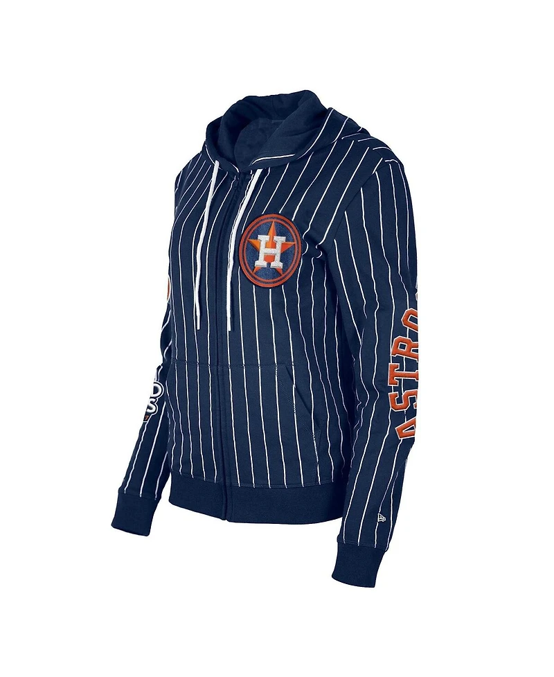 Women's New Era Navy Houston Astros Pinstripe Tri-Blend Full-Zip Hoodie Jacket