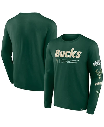 Men's Fanatics Hunter Green Milwaukee Bucks Baseline Long Sleeve T-shirt
