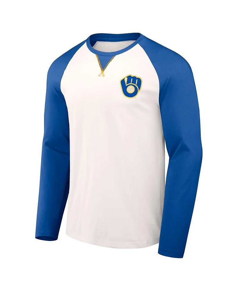 Men's Darius Rucker Collection by Fanatics White, Royal Distressed Milwaukee Brewers Team Color Raglan T-shirt
