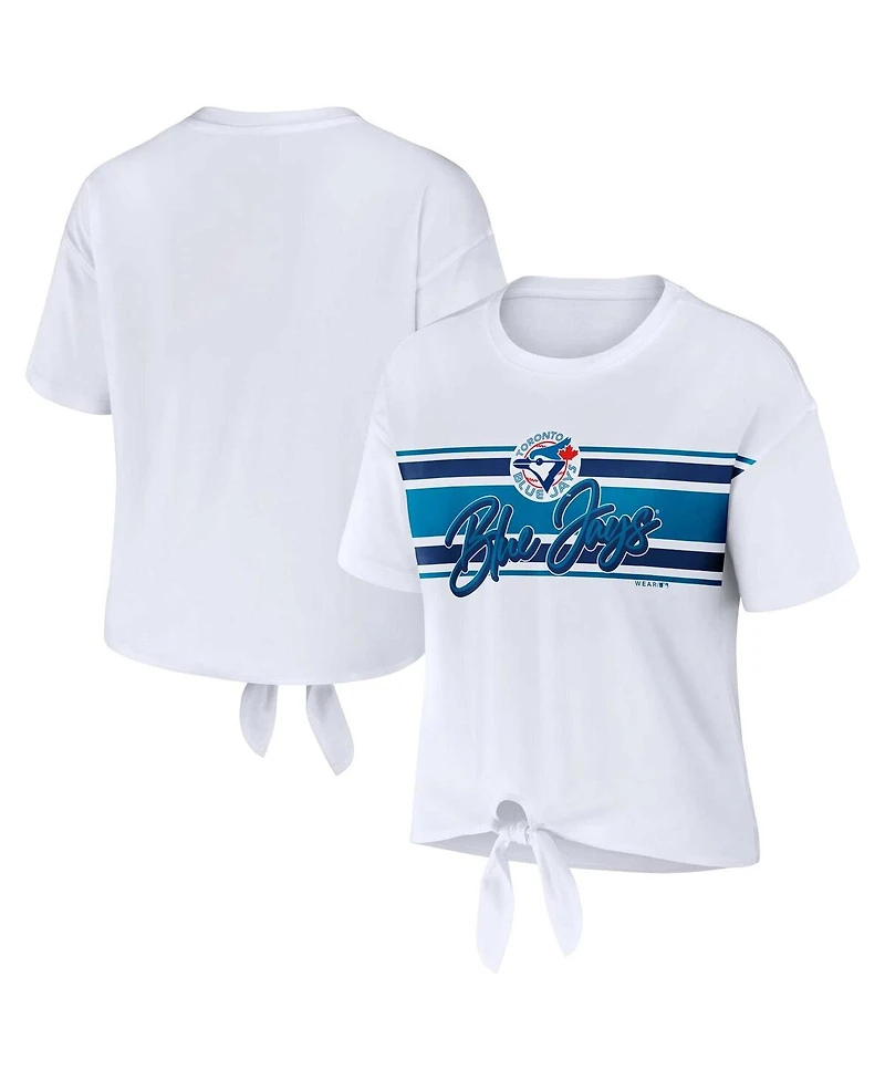 Women's Wear by Erin Andrews White Toronto Blue Jays Front Tie T-shirt