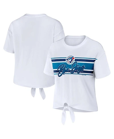 Women's Wear by Erin Andrews White Toronto Blue Jays Front Tie T-shirt