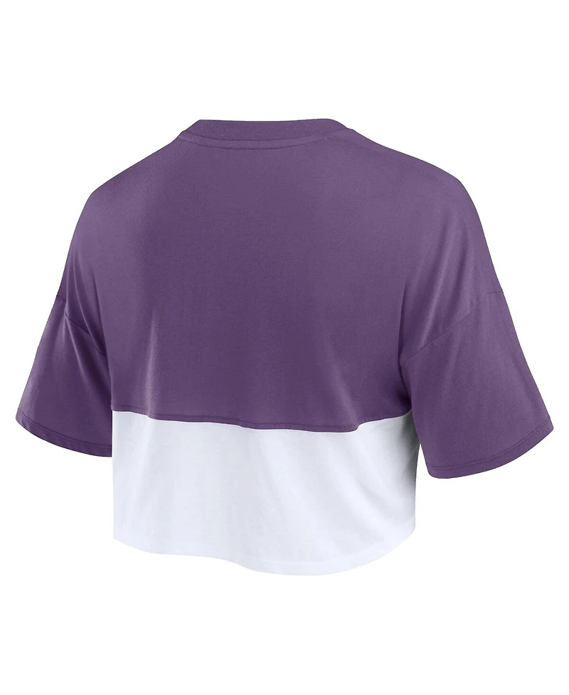 Women's Fanatics Purple, White Minnesota Vikings Boxy Color Split Cropped T-shirt