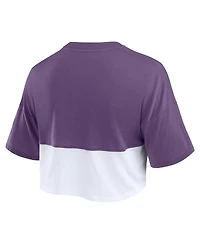 Women's Fanatics Purple, White Minnesota Vikings Boxy Color Split Cropped T-shirt