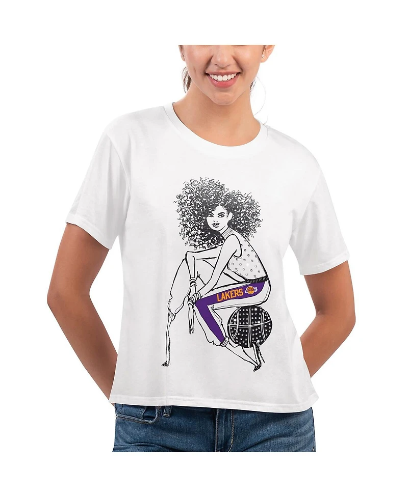 Women's G-iii 4Her by Carl Banks White Los Angeles Lakers Play the Ball Cropped T-shirt