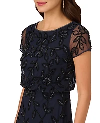 Adrianna Papell Women's Floral Bead Embellished Blouson Short-Sleeve Gown