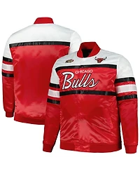 Men's Mitchell & Ness Red, White Chicago Bulls Big and Tall Heavyweight Full-Snap Satin Jacket