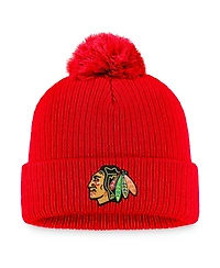 Men's Fanatics Red Chicago Blackhawks Core Primary Logo Cuffed Knit Hat with Pom